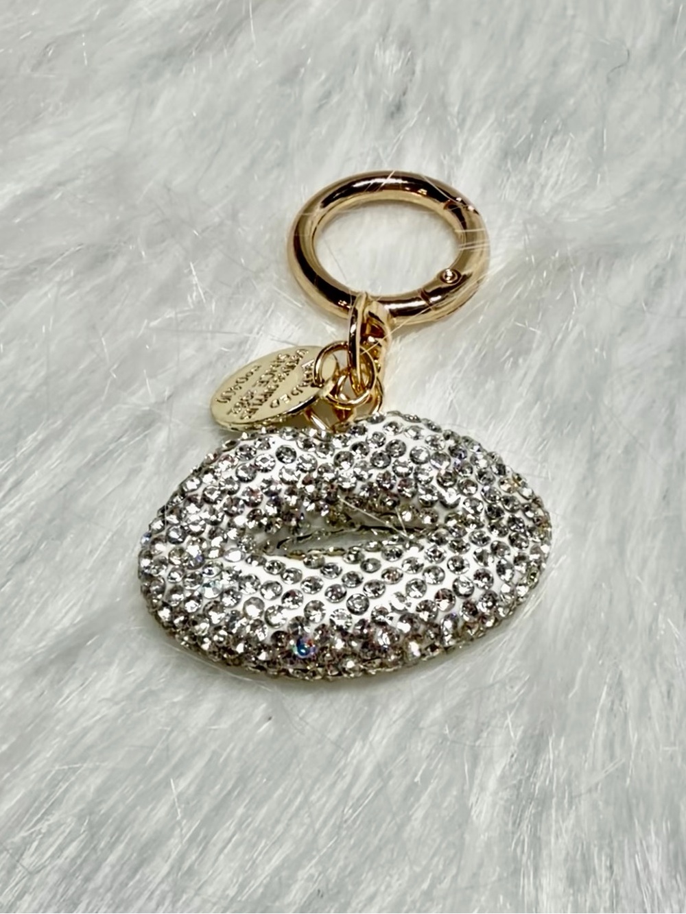 Silver Sparkly Rhinestone Lip Bag Charm